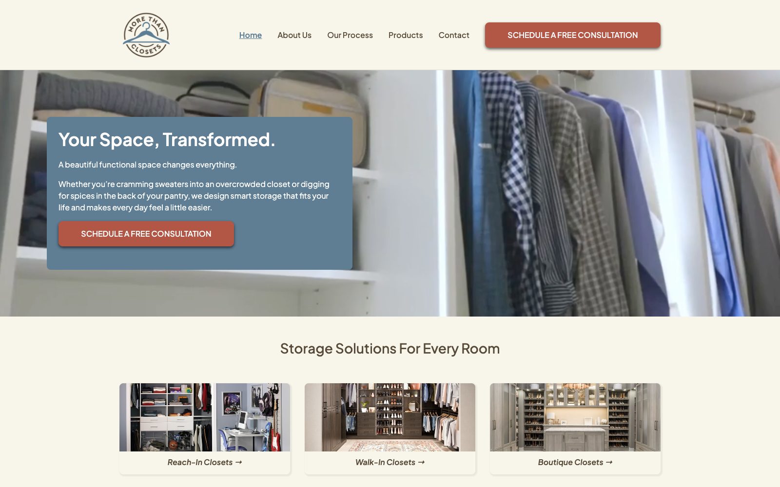 The current morethanclosetscompany.com homepage