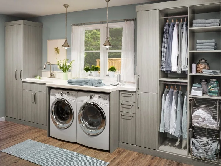 Laundry cabinetry around washer and dryer